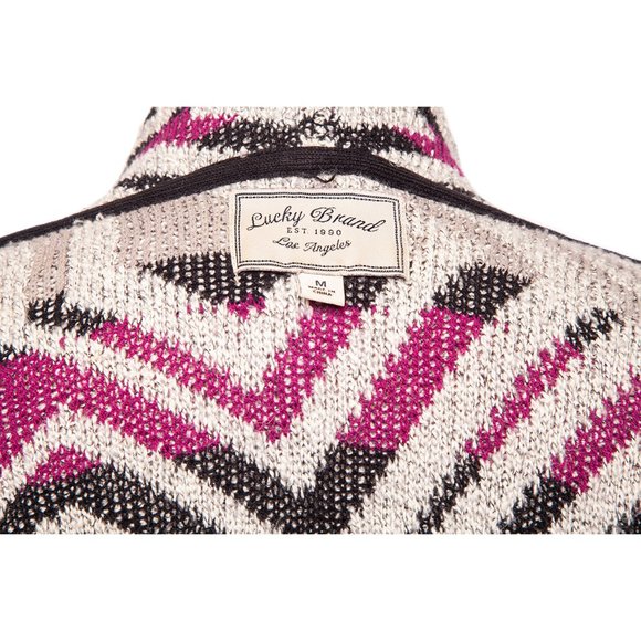 LUCKY BRAND Intarsia Open Drape Cardigan Sweater M - Picture 10 of 11